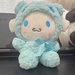 Cinnamon Roll Blue Stuffed Animal with Ribbon